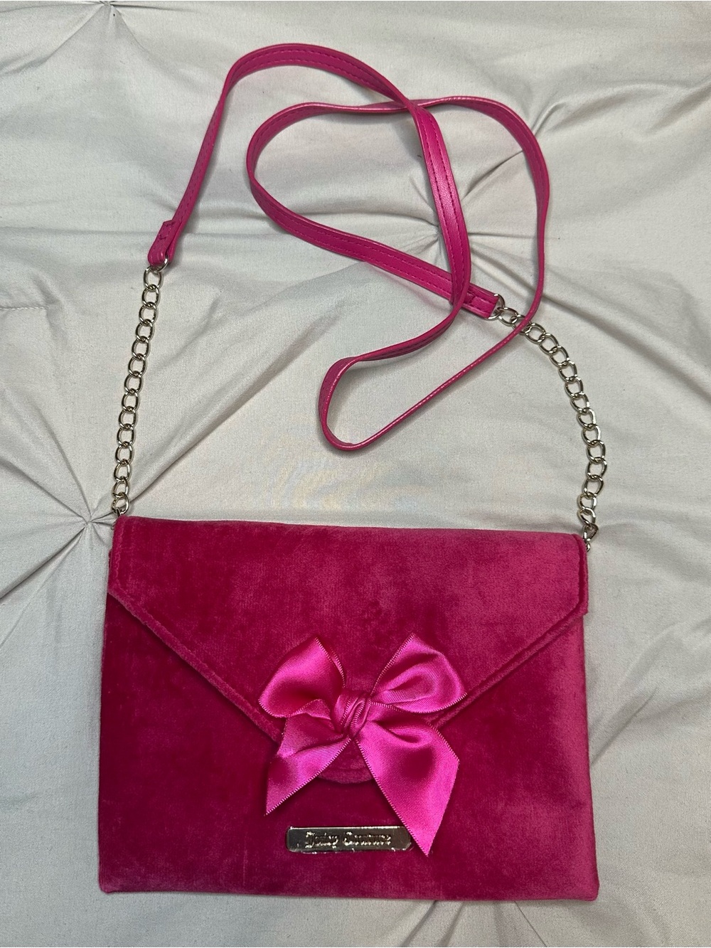 Juicy Couture Hot Pink Velvet Bow Clutch with Chain Strap